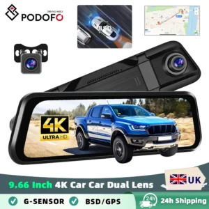 Podofo 4K Dash Cam 9.66" Stream Rearview Mirror