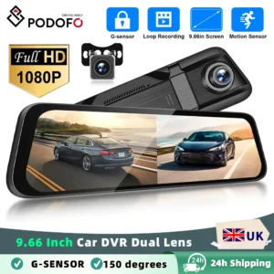 Podofo 9.66 Inch Rearview Mirror Recorder 1080p