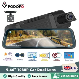 Podofo Car DVR Recorder Parking Mirror Monitor 9.66 Inch