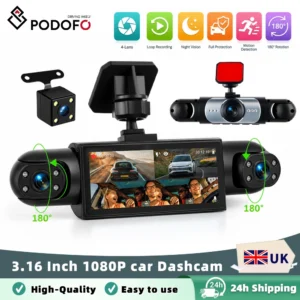 Podofo 3.16 Inch Car Dash Cam 1080P & 3*480P