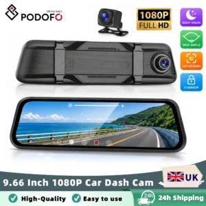 Podofo 9.66 Inch Car Dash Cam Rearview