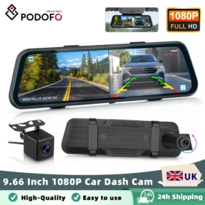 Podofo 9.66" 1080P Car Dash Cam Parking Monitor