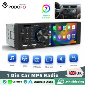 Podofo 4 Inch 1Din Carplay Android Auto Car MP5 Player