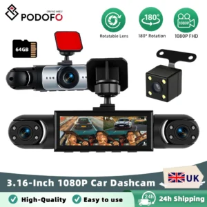 Podofo 3.16 Inch Car Dash Cam 1080P & 3*480P