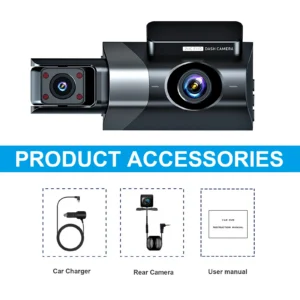 Premium 3‑Channel Car Dash Cam 1296P HD