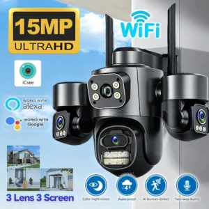 15MP HD Three Screen WIFI IP Camera Outdoor 4K