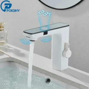 White Smart Sensor Basin Faucet Screen Digital Display