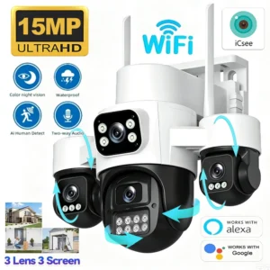 Outdoor Security Camera 3-Lens 15MP PTZ