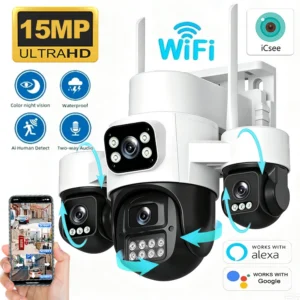 3-Lens 15MP Security Camera 3-HD Screen PTZ