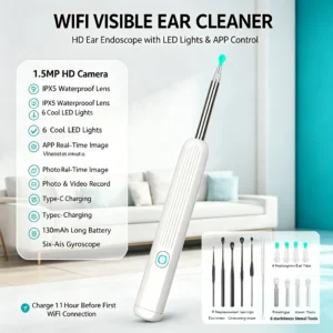 Ear Wax Removal Otoscope, 1.5MP HD Wireless