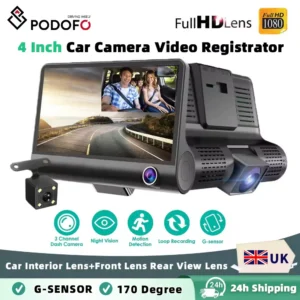 Podofo 3 Channel Car DVR 3-Lens Inside Vehicle Dash Cam