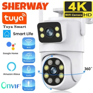 4K 8MP Tuya Dual Lens WIFI Camera PTZ Outdoor