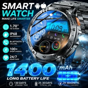 1400mAh Smart Watch Outdoor Flashlight 1.7"AMOLED