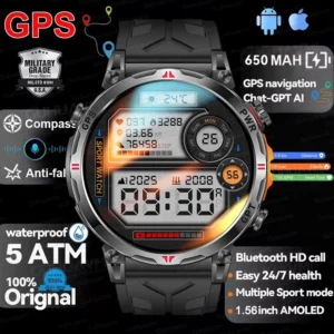 Military GPS Smart Watch Men 650mAh Compass Altimeter