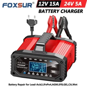 FOXSUR 12V 24V Smart Car Motorcycle Battery Charger