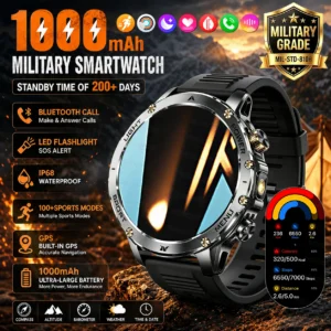 1000 Mah Battery smartwatch Men's outdoor Flashlight