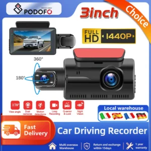 Podofo 3 Inch Dash Cam For Cars 1080P 2 Lens