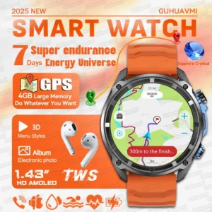 Sports GPS Watch 1.43" HD AMOLED 5ATM Waterproof