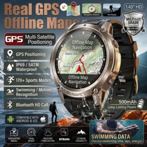 Military Grade GPS Smart Watch Offline Map Compass