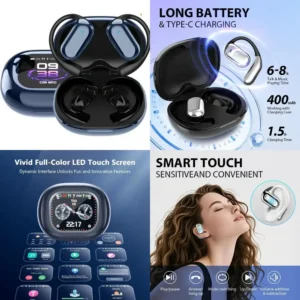 UYUXIO Open Ear Wireless Earbuds with Digital Display