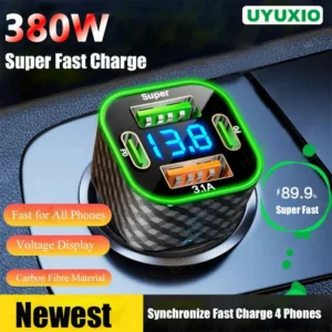 UYUXIO USB C Car Phone Charger Dual PD 4 in 1