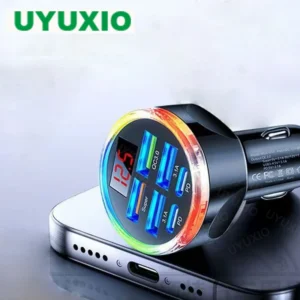 UYUXIO USB C Car Charger Adapter 6 in 1 with Volt Meter