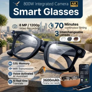 3600mAh Battery AI Glasses Men 800W 4k Camera 32G