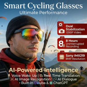 AI Smart Sports Glasses with 1200P Camera 4k Anti-Shake AI
