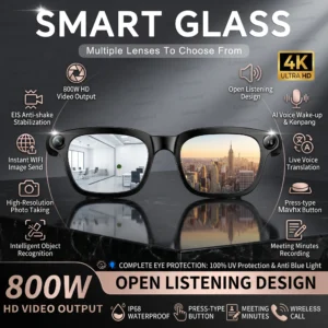 Smart AI Glasses with 800W 4K HD Camera Wireless Audio Sunglasses
