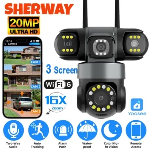 10K 20MP WiFi Security Camera Outdoor 16X Zoom 4 Lens
