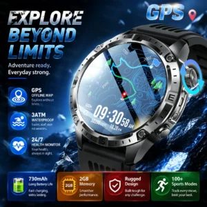 Military T-Rex3 Y102 GPS Map Smart Watch 2GB RAM 1.43-inch