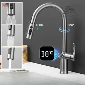 Kitchen Pull-out Faucet with Full Copper Digital Display