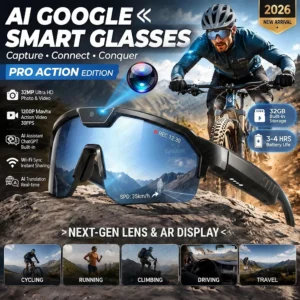 AI Smart Sports Glasses with 30MP Camera 4K Anti-shake Bicycle