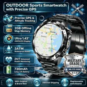 Military T-Rex3 GPS Map Navigation Smart Watch 2GB
