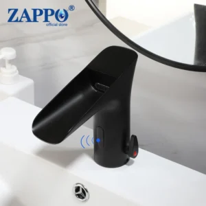 ZAPPO Black Touchless Bathroom Faucet Waterfall Automatic Sensor