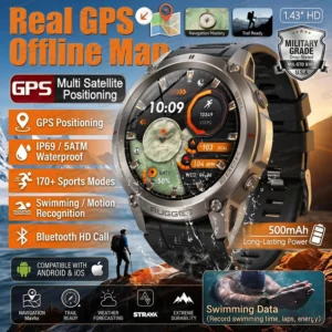 GPS Smartwatch for Men Offline Map Compass Sports Fitness