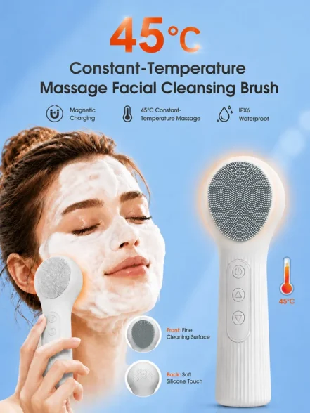 Electric facial cleansing brush with 48°C